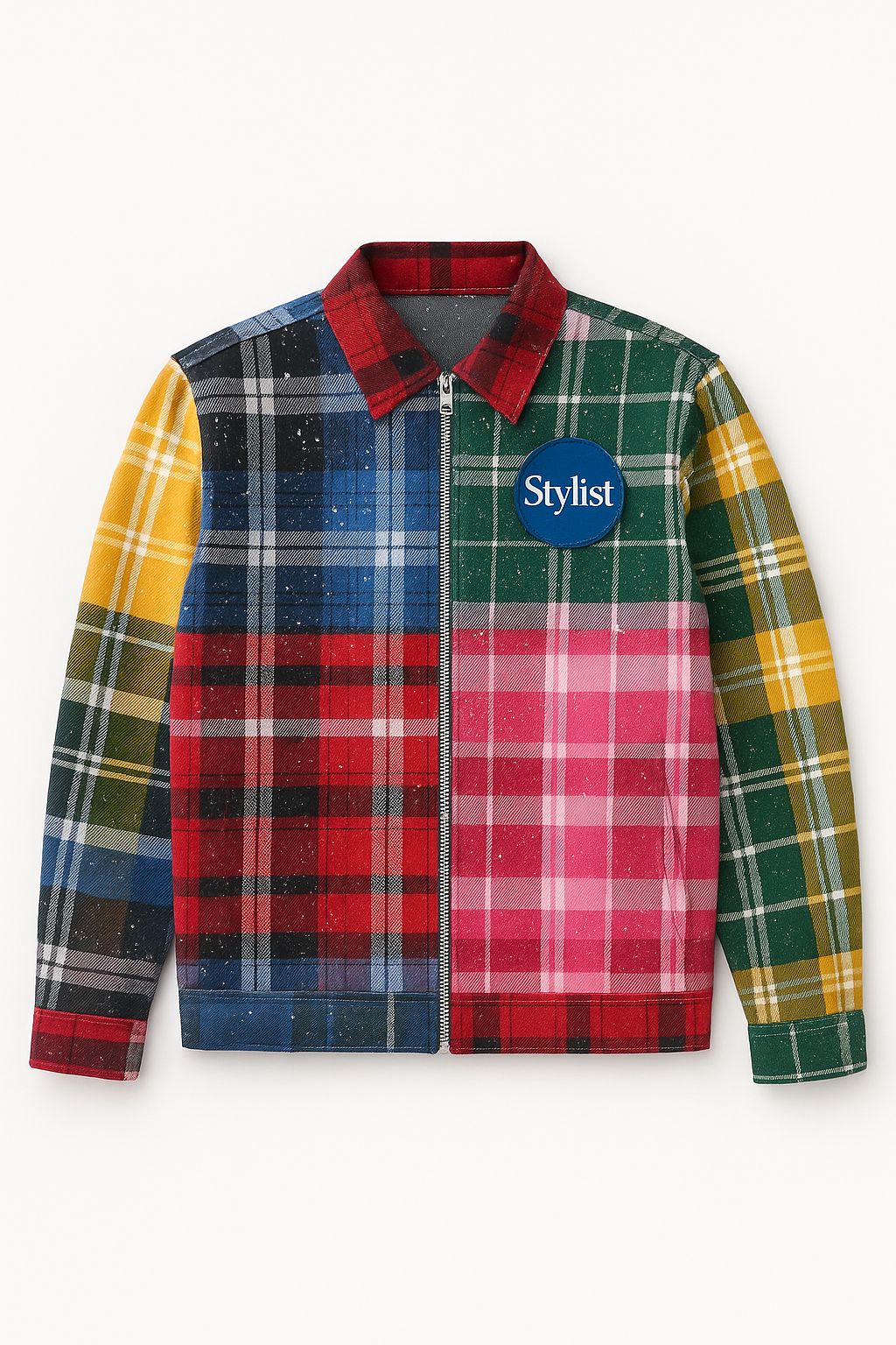 Kids Stylist Jacket β Patchwork Plaid Bomber with βSβ Logo
