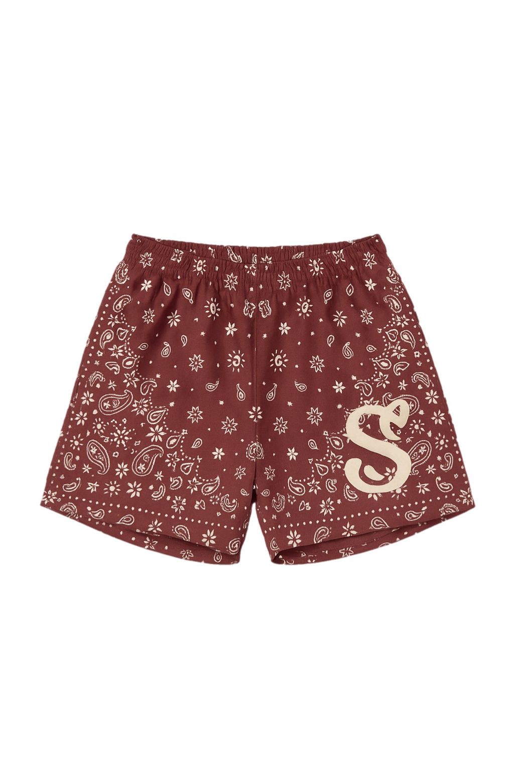 Kids βSβ Print Shorts β Maroon Paisley Graphic Bottoms