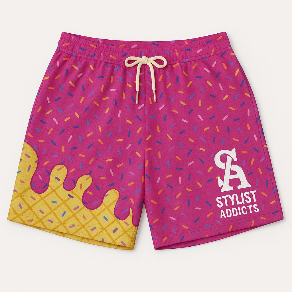 Kids Ice Cream Shorts β Pink Sprinkle Cone Design