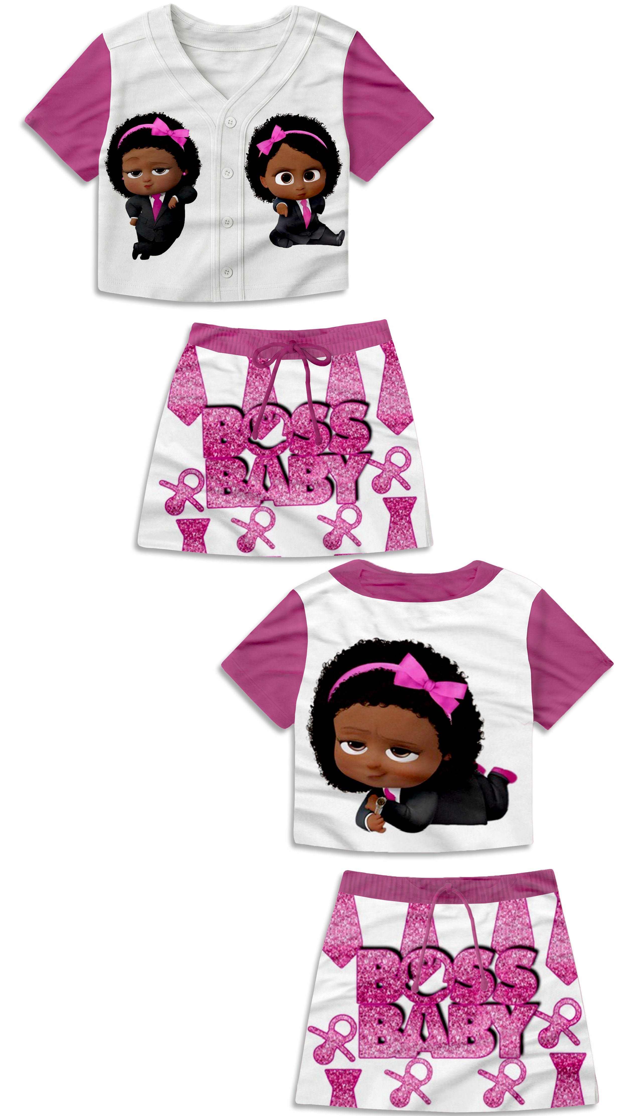 Girls Melanin Boss Baby Baseball Jersey And Skirt Set