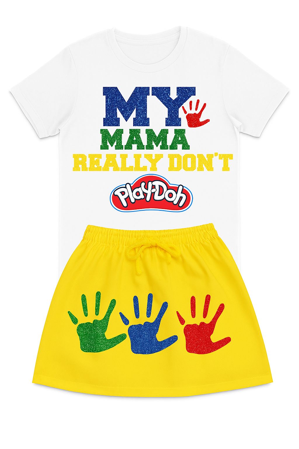 Kids Play-Doh Outfit – Yellow “My Mama Don’t” Skirt & Tee