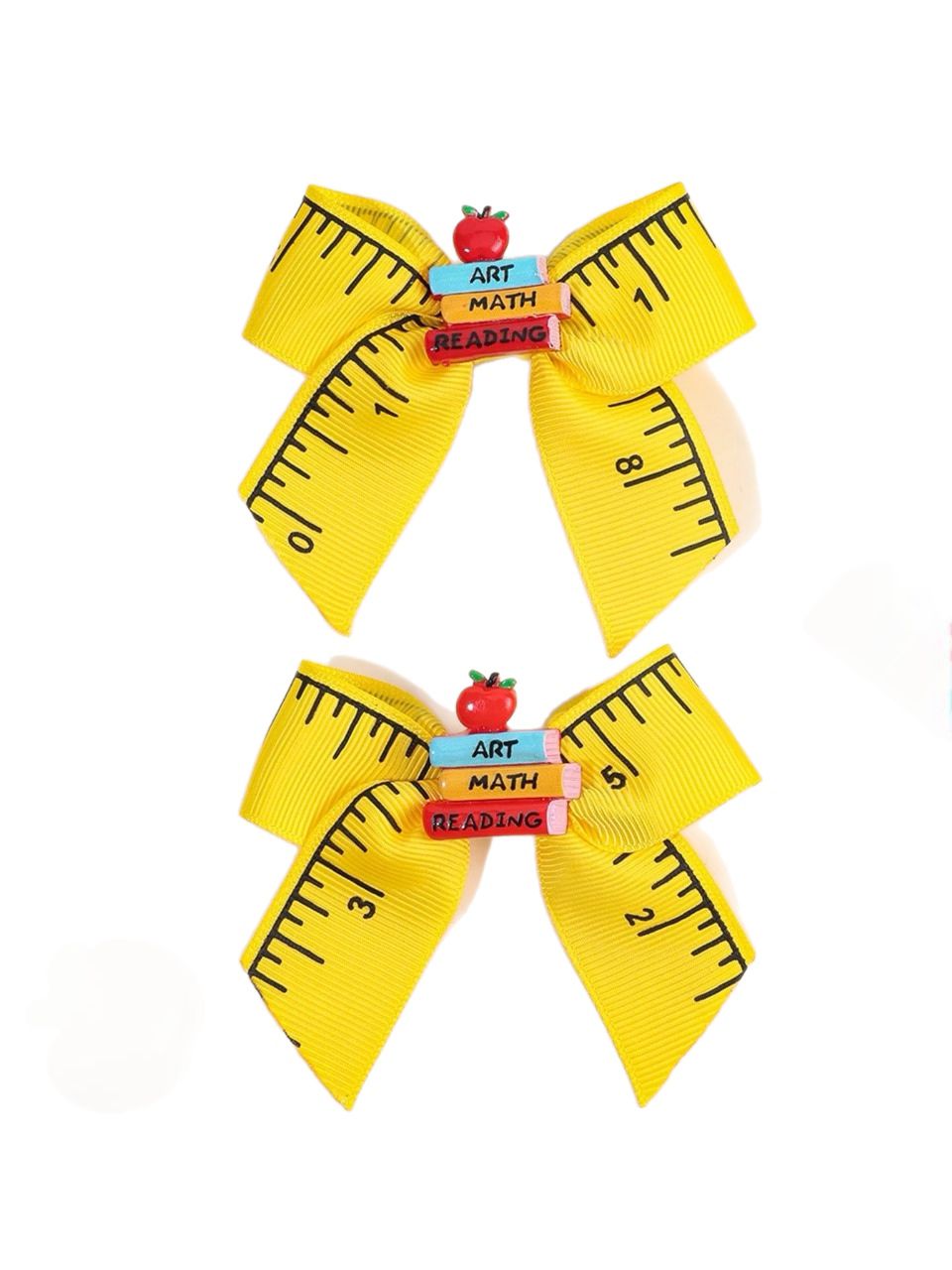 Back to School Hair Bows – 2pcs Apple & Ruler Ribbon Clips
