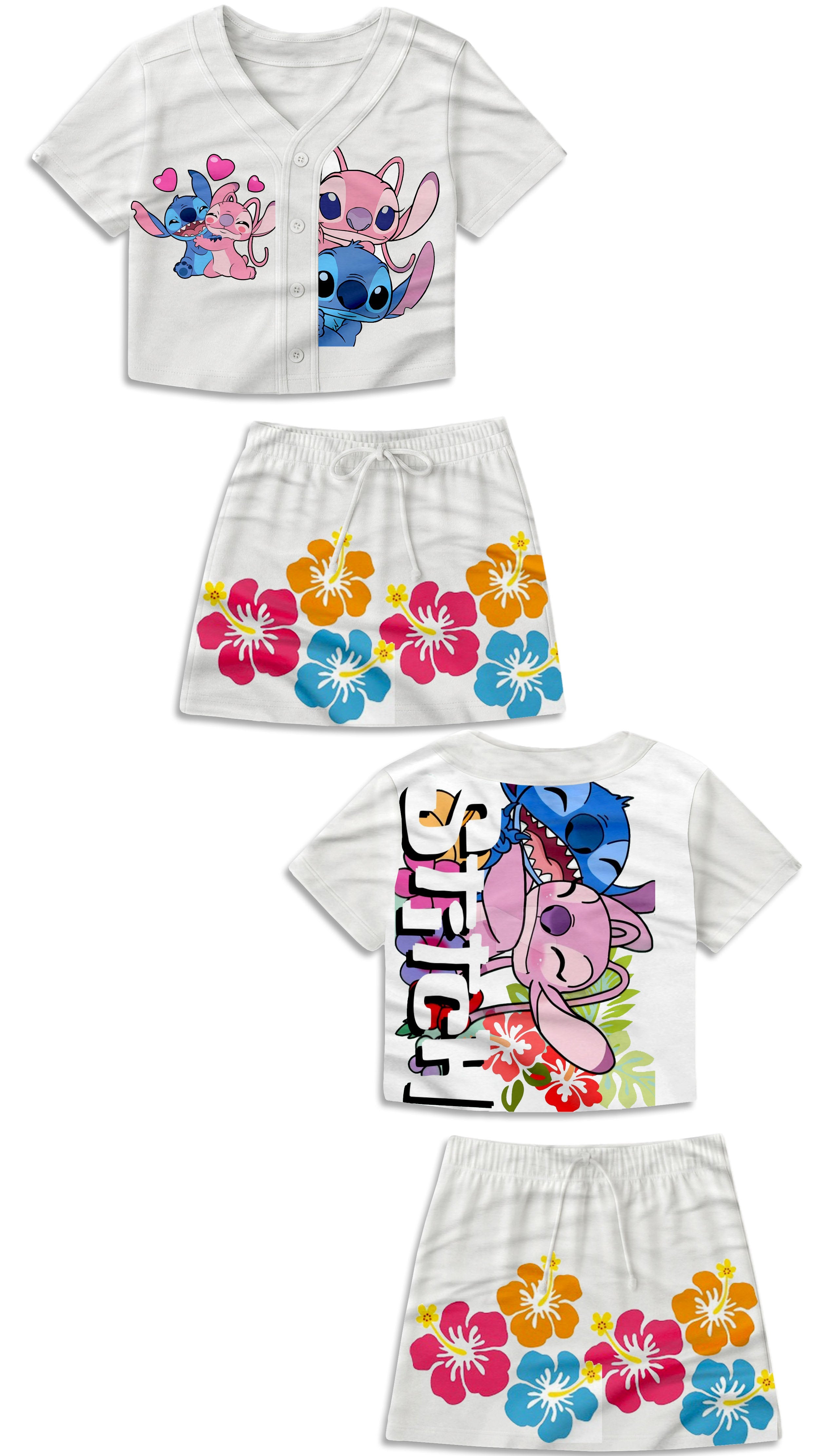 Girls Stitch Love Baseball Jersey And Skirt Set
