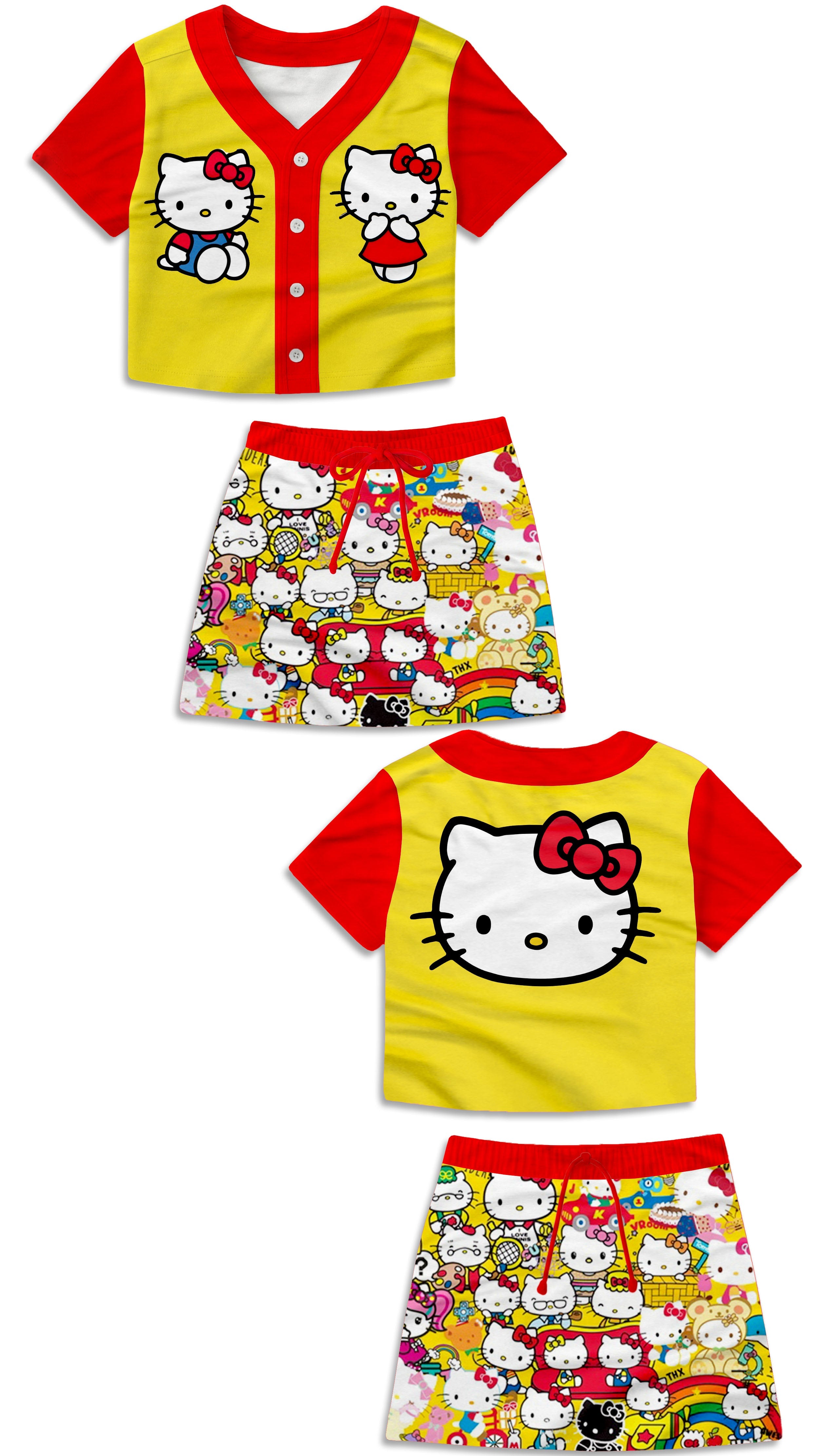Girls Hello Kitty Baseball Jersey And Skirt Set